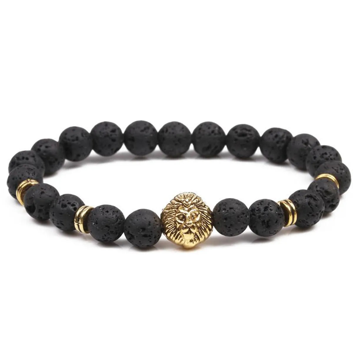 Gemstone bangles with charms for women -Unisex Lava Volcanic Stone Lion Head Beads Bracelet Nhyl122554