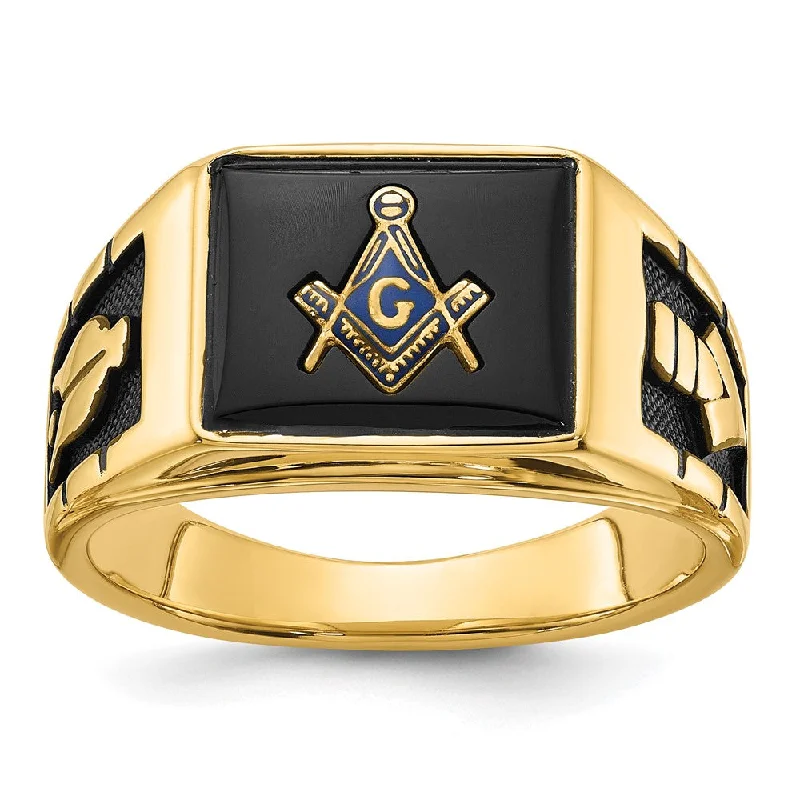 Custom-designed rings for women -Solid 14k Yellow Gold Men's Masonic Ring