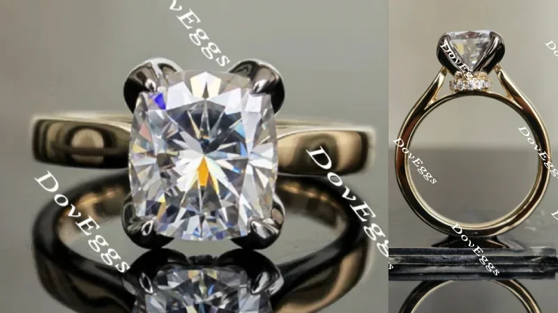 Designer vintage engagement rings for women -DovEggs cushion art deco moissanite engagement ring