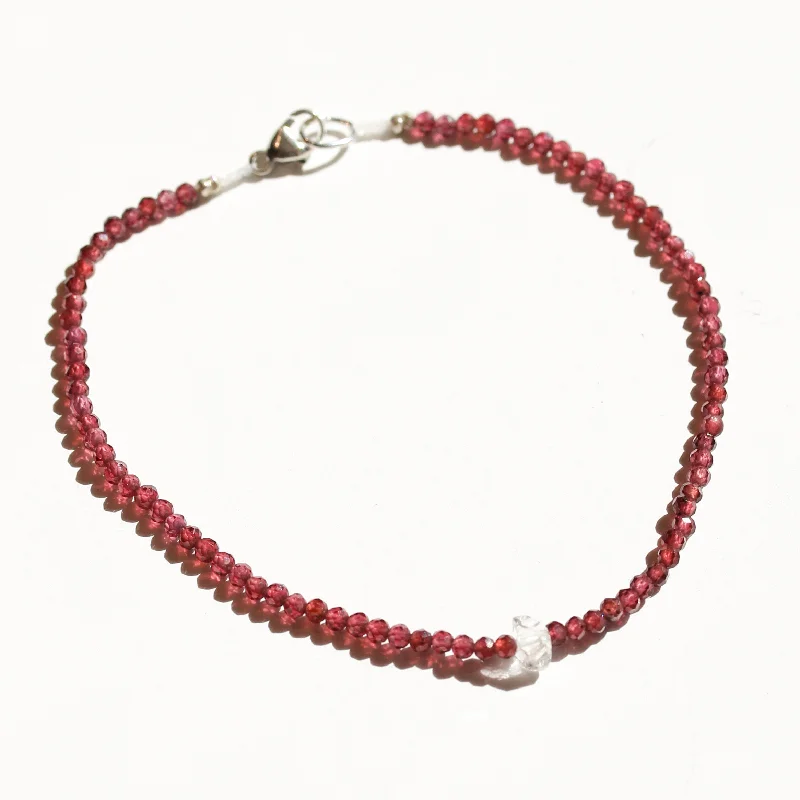 Silver charm bracelets for women -Garnet + Herkimer Bracelet No.23