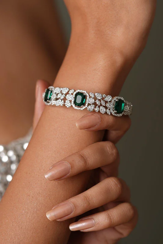 Silver cuff bracelets for women -Stacy Diamond Bracelet With Coloured Stone