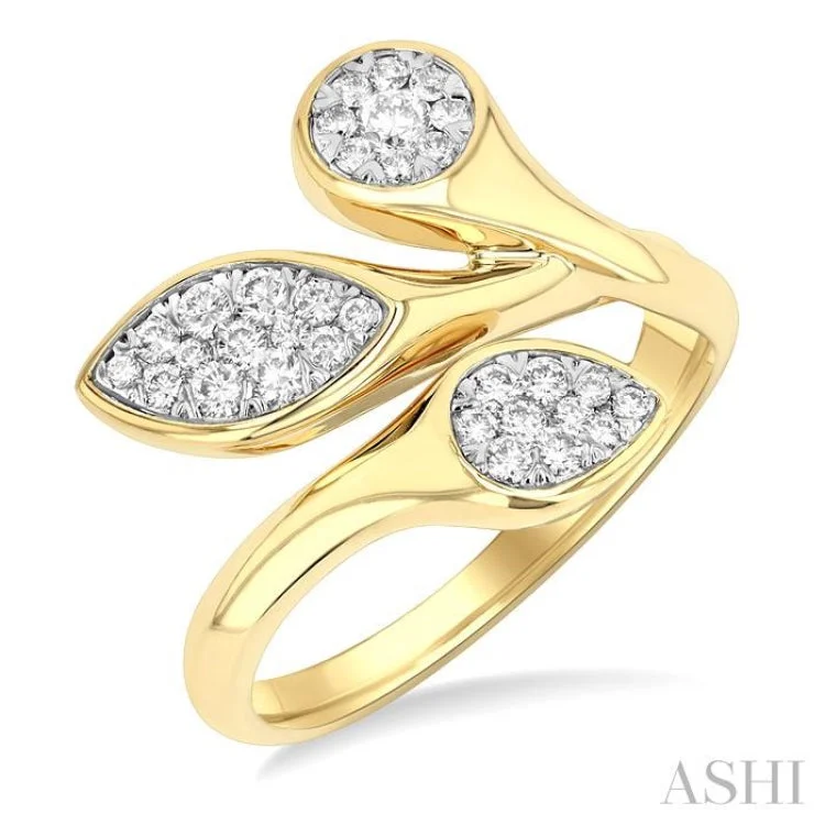 Engagement rings with intricate bands for women -3/8 ctw Lovebright Bypass Mixed Shape Mount Round Cut Diamond Fashion Ring in 10K Yellow and White Gold