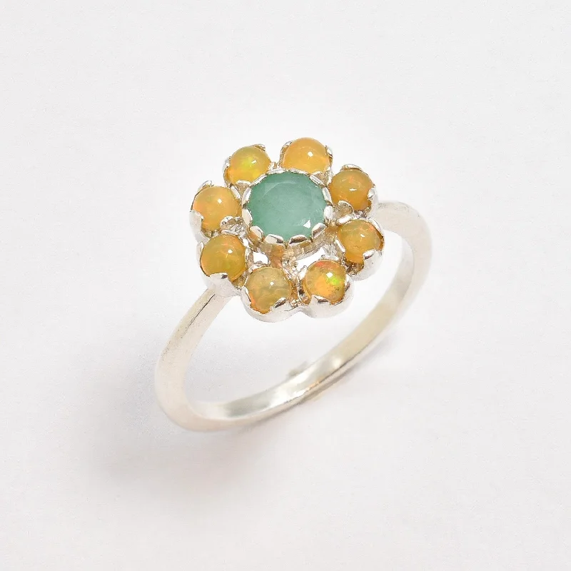 Modern gold rings for women -Emerald Flower Ring - Opal Daisy Ring - Flower Vintage Ring