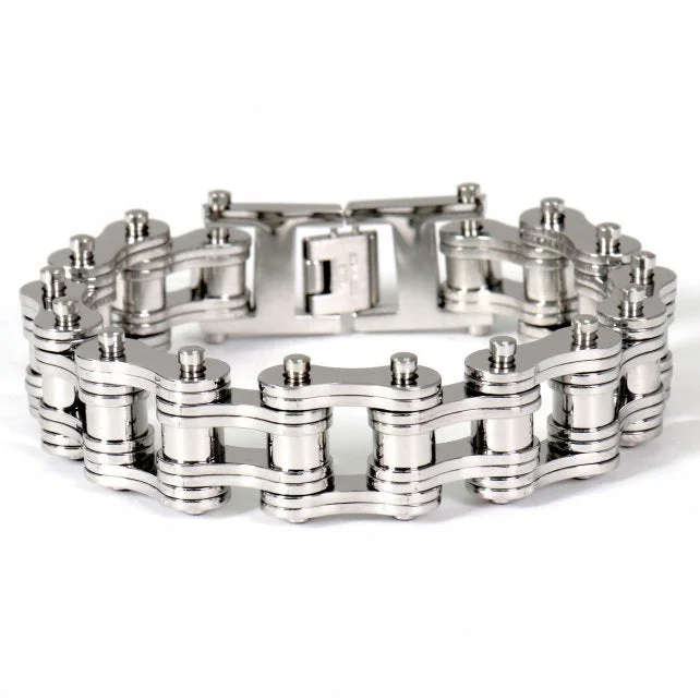 Tennis bracelets for women -Hot Leathers JWB4102 Double Wide Silver Motorcycle Chain Bracelets