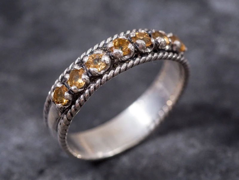 Sapphire rings for women -Citrine Silver Band - Yellow Half Eternity Ring - Stackable Citrine Band