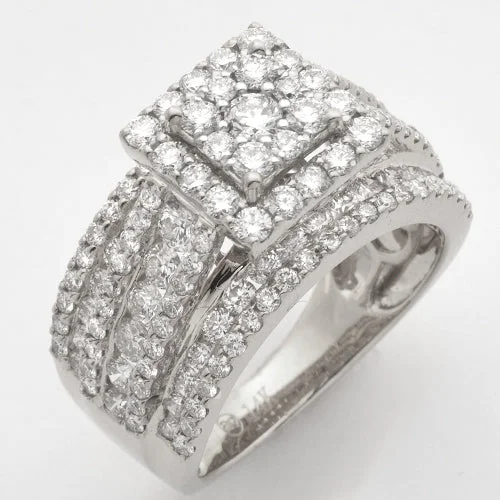 Elegant platinum engagement rings for women -14KW 2.85CTW DIAMOND SCQUARE CLUSTER RING - SINGLE