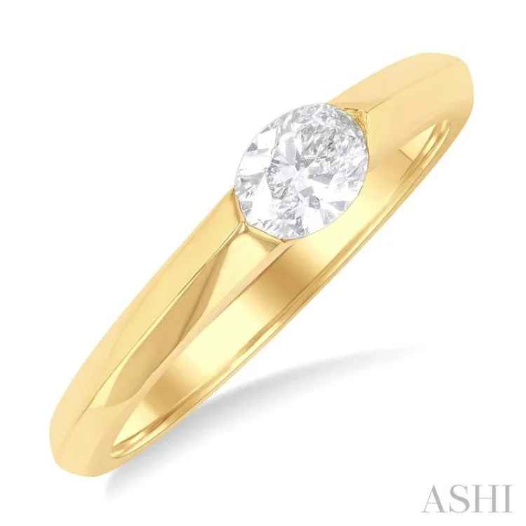 Vintage engagement rings for women -1/3 ctw East-West Set Oval Cut Diamond Solitaire Fashion Ring in 14K Yellow Gold