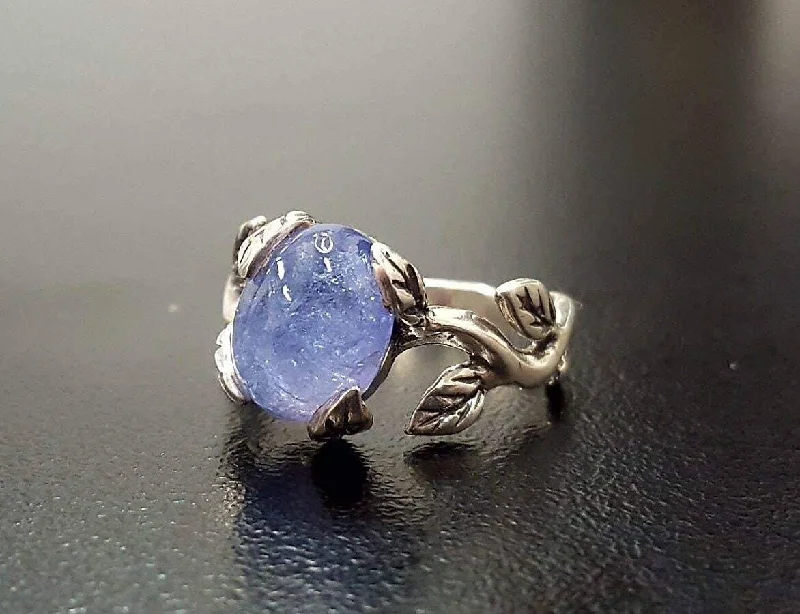 Wedding rings for women -Tanzanite Ring - Blue Leaf Ring - Vintage Branch Ring