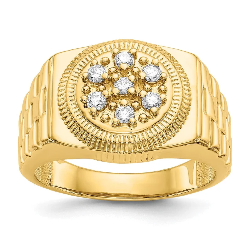 Classic gold rings for women -Solid 14k Yellow Gold AA Simulated CZ men's Ring