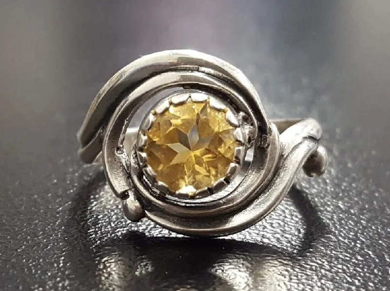 Stackable gold rings for women -Citrine Ring - Yellow Swirl Ring - Vintage Spiral Ring