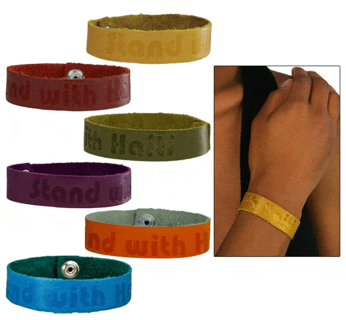 Cuff bracelets for women -Recycled Leather Stand With Haiti Bracelet