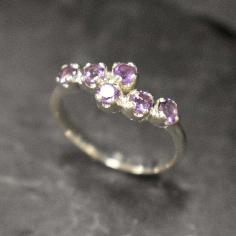 Modern rings for women -Amethyst Ring - Purple Bypass Band - Vintage Boho Ring