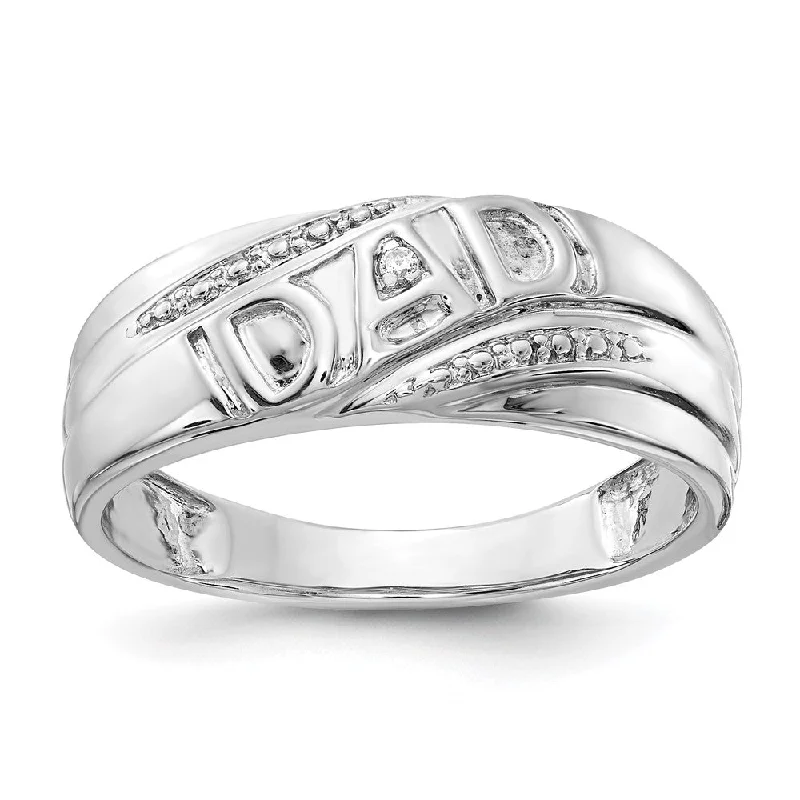 Trendy rings for women -Solid 14k White Gold AA Simulated CZ Men's Dad Ring