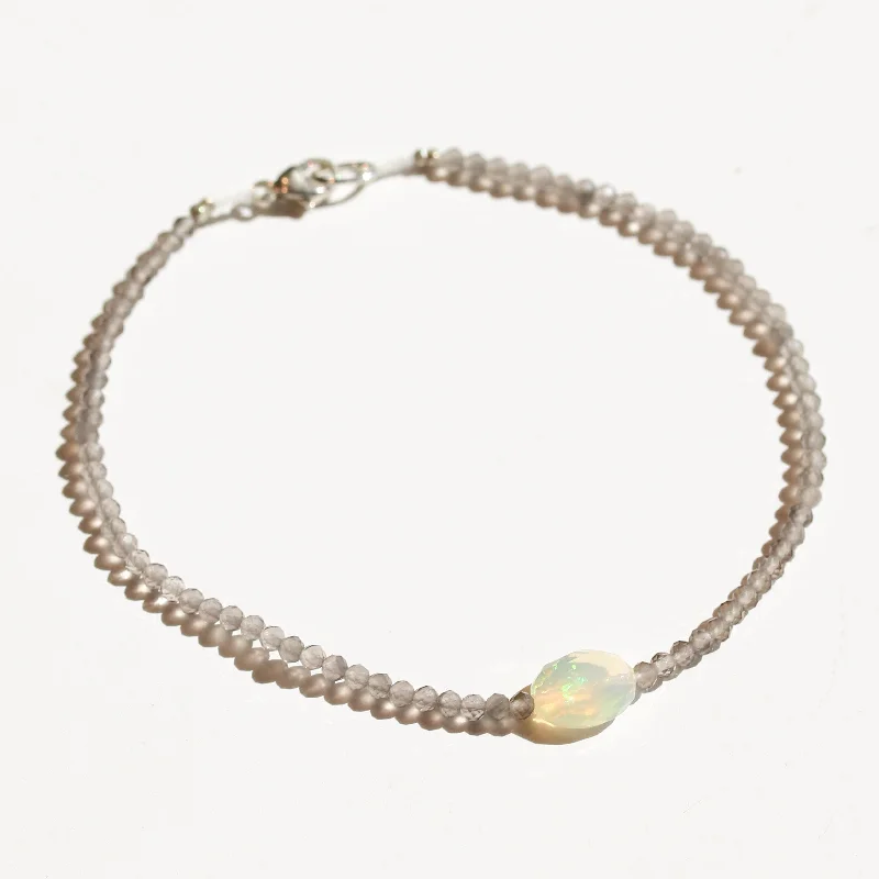 Classic gold bangles for women -Grey Moonstone + Opal Bracelet No.9