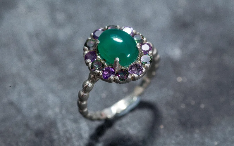 Solitaire rings for women -Victorian Emerald Ring - Real Emerald Ring - Statement Flower Ring