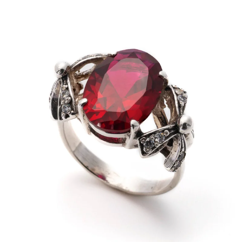 Gold rings for women -Ruby Statement Ring - Red Ribbon Ring - Solitaire Ruby Ring