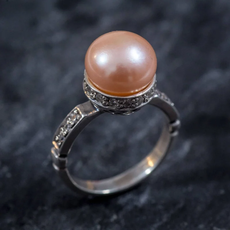 Large statement rings for women -Real Pearl Ring - Large Pearl Ring - Round Vintage Ring