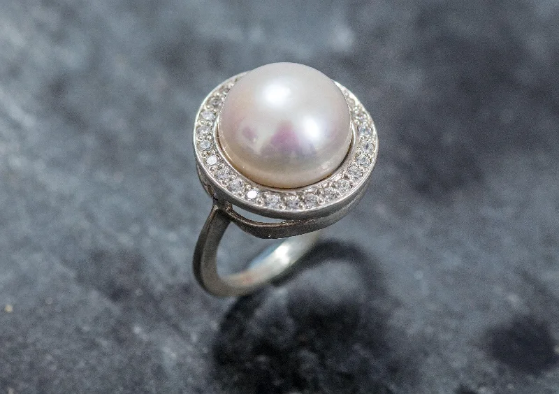 Gold-plated rings for women -Pearl Statement Ring - White Pearl Ring - Pearl Vintage Ring