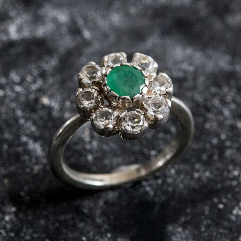 Cushion-cut rings for women -Emerald Flower Ring - Daisy Topaz Ring - Vintage Emerald Ring