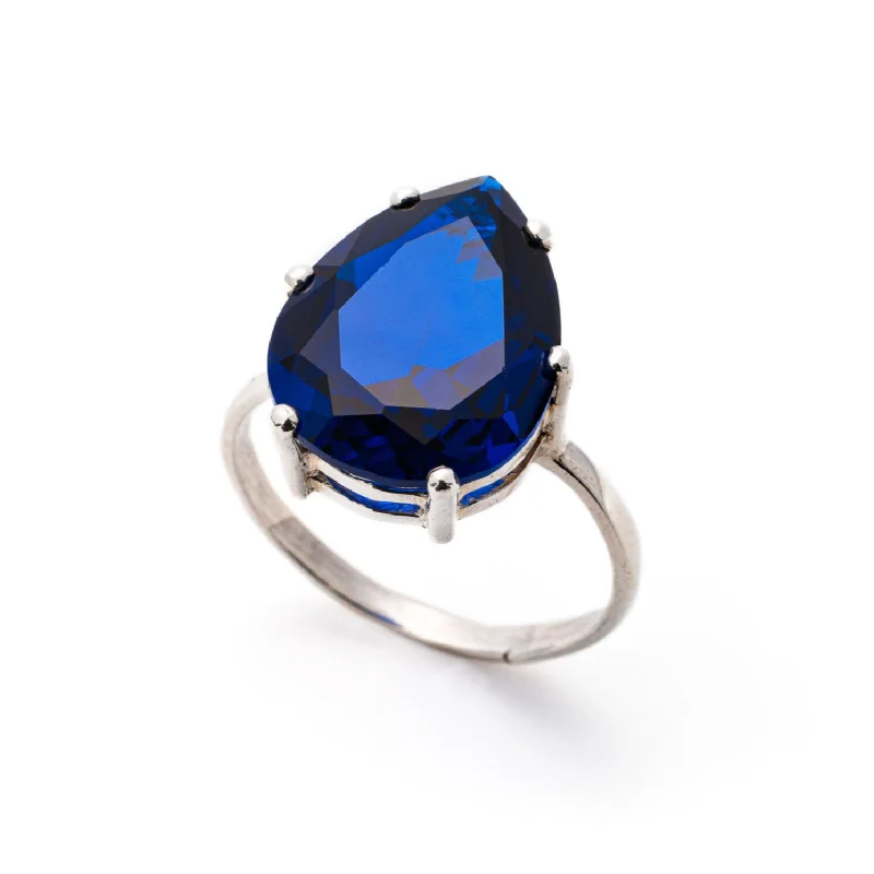 Fashionable rings for women -Blue Sapphire Ring - Vintage Sapphire Ring - Blue Teardrop Ring