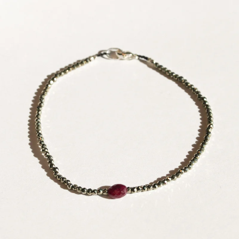 Chunky bracelets for women -Pyrite + Ruby Bracelet