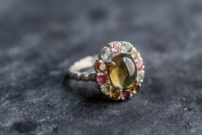 Sparkly diamond rings for women -Flower Tourmaline Ring - Natural Tourmaline Ring - Large Flower Ring