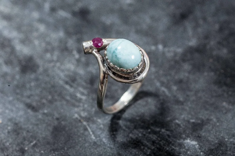 Unique rings for women -Larimar Ring - Blue Teardrop Ring - Vintage Oval Ring