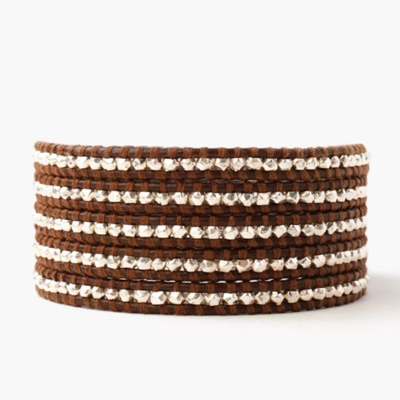 Luxury cuff bracelets for women -Sterling Brown Wrap Bracelet