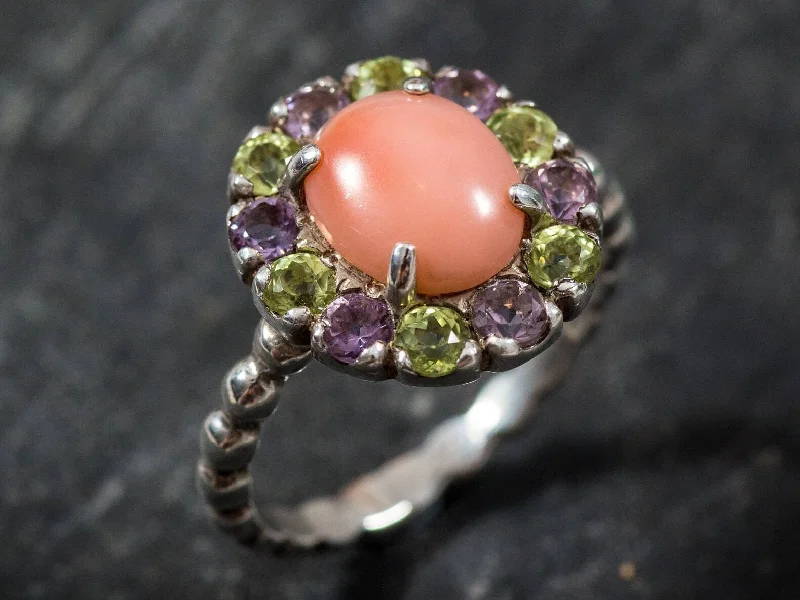 Simple wedding rings for women -Coral Ring - Victorian Coral Ring - Colorful Flower Ring