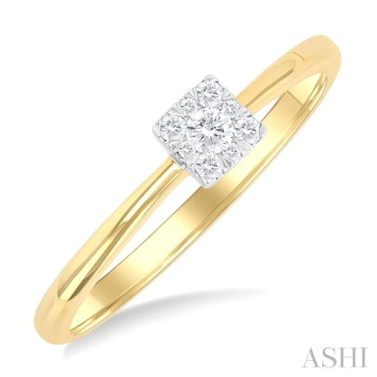 Engagement rings with unique settings for women -1/10 ctw Lovebright Petite Square Shape Round Cut Diamond Fashion Ring in 10K Yellow Gold