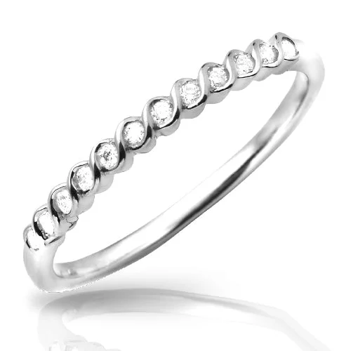 Engagement rings with radiant diamonds for women -18KW 0.15CTW DIAMOND BEADED STACKABLE BAND