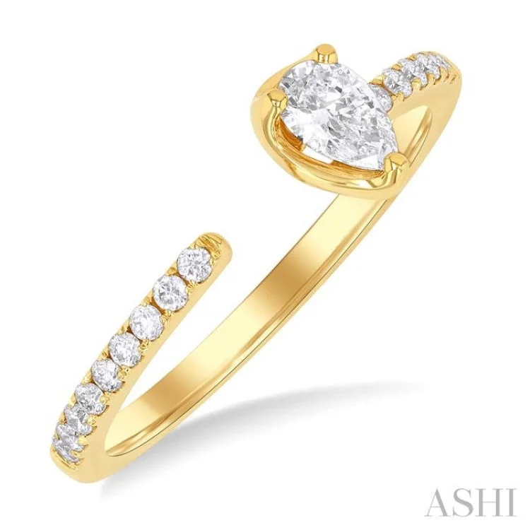 Engagement rings with intricate bands for women -3/8 ctw Pear and Round Cut Diamond Fashion Open Ring in 14K Yellow Gold