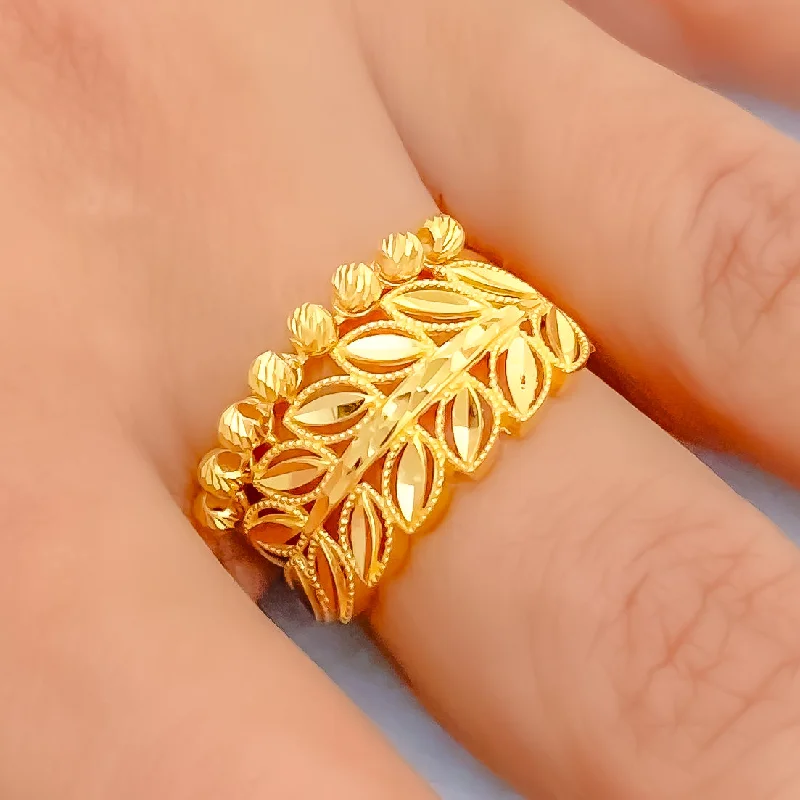 Custom-designed rings for women -Luscious Leaf 21k Gold Orb Ring