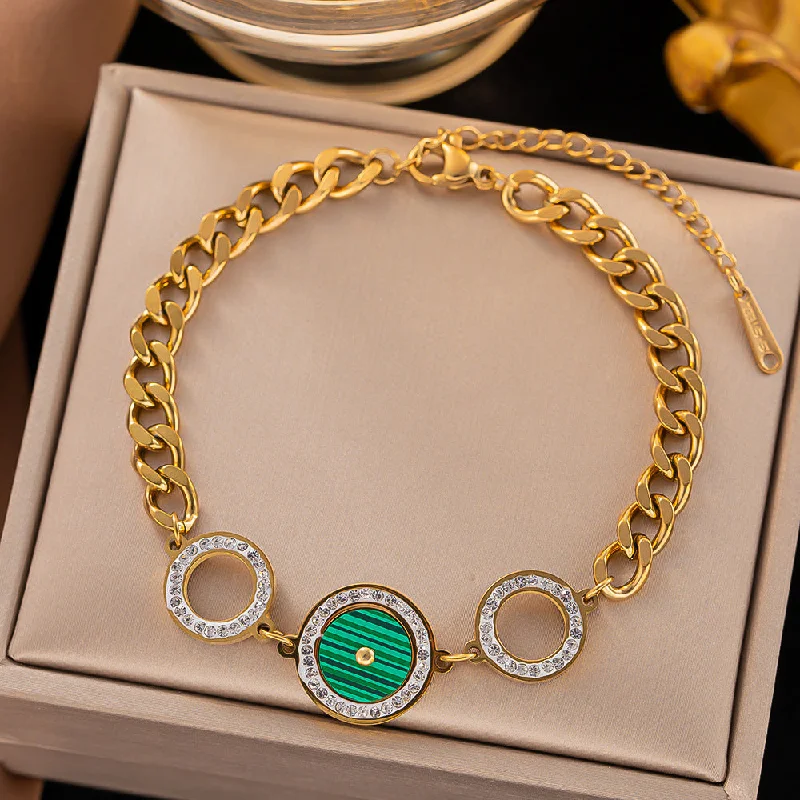 Jye2097 Bracelet Golden Circle Diamond Green Shell Ancient Chain