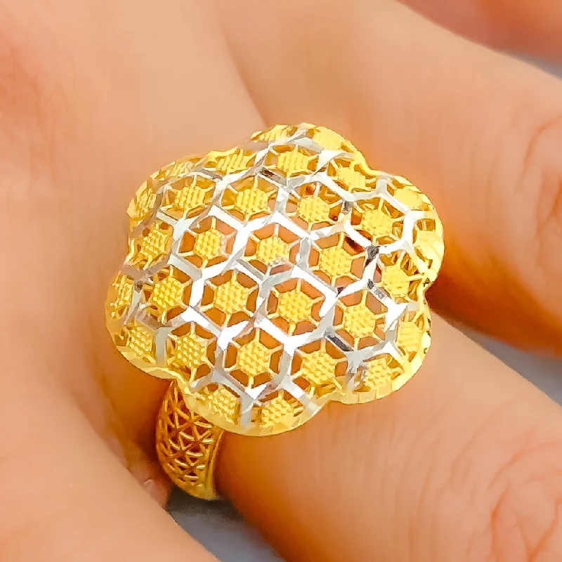 Retro rings for women -Magnificent Domed Flower 22K Gold Ring