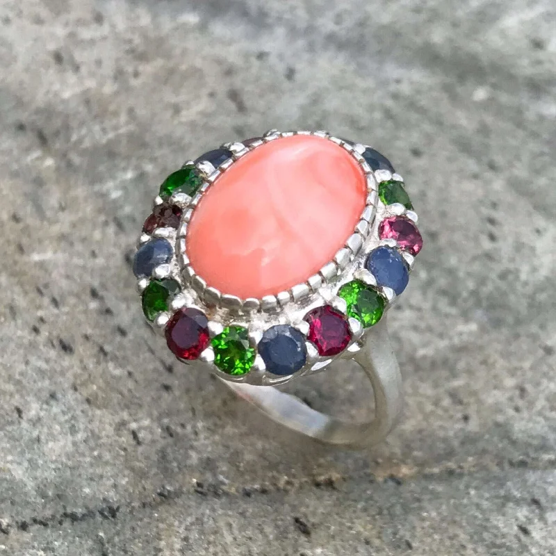 Chic rings for women -Coral Ring - Victorian Statement Ring - Oval Coral Ring