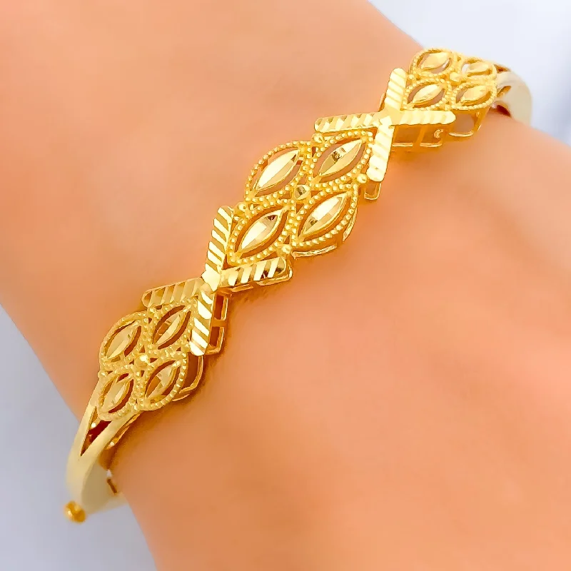 Simple tennis bracelets for women -Glamorous Edgy 22k Gold Shiny Bangle Bracelet