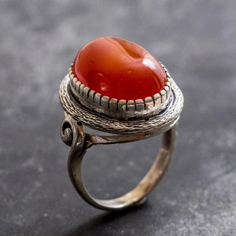 Diamond rings for women -Carnelian Ring - Solitaire Statement Ring - Red Vintage Ring