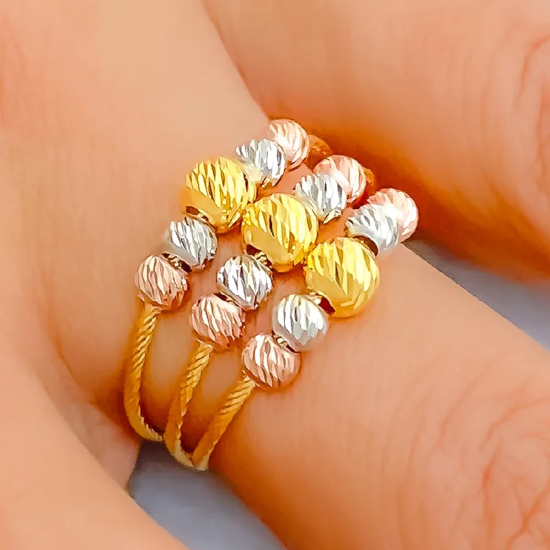 Solitaire rings for women -Festive Three Layered 22K Gold Ring