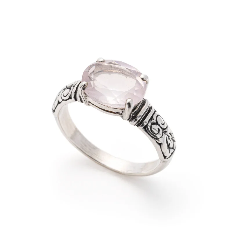 Unique promise rings for women -Pink Quartz Ring - Genuine Rose Quartz - Tribal Solitaire Ring