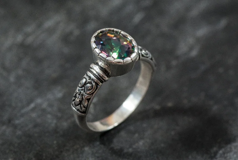 Vintage-inspired rings for women -Mystic Topaz Ring - Purple Boho Ring - Solitaire Topaz Ring