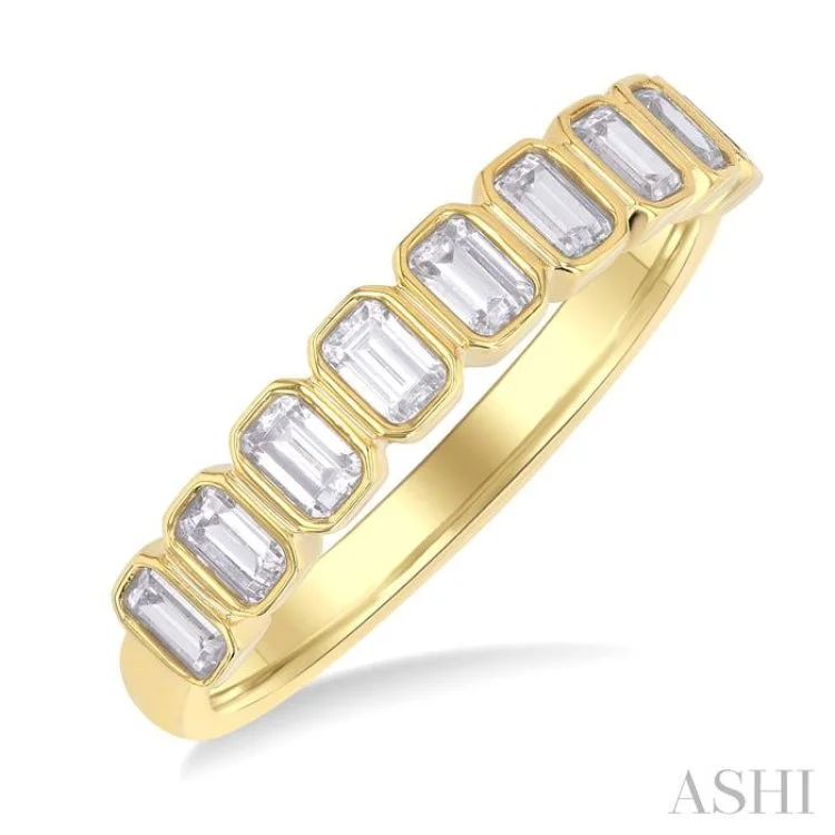 Gold engagement rings for women -3/4 ctw North-South Bezel Set Emerald Cut Diamond Fashion Band in 14K Yellow Gold