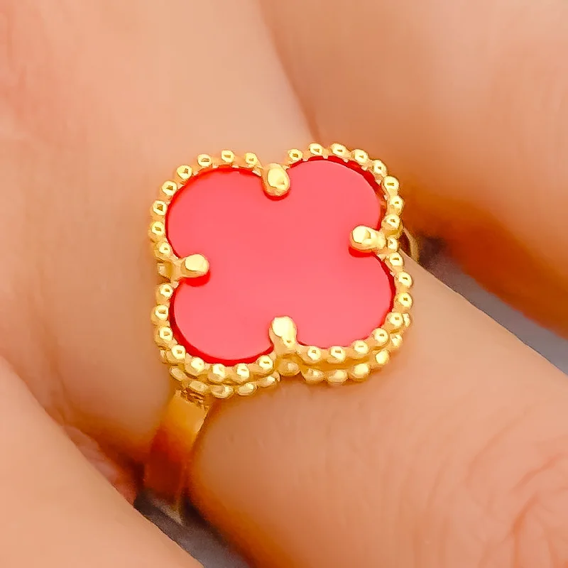 Emerald rings for women -Magnificent Carnelian 21K Gold Clover Ring