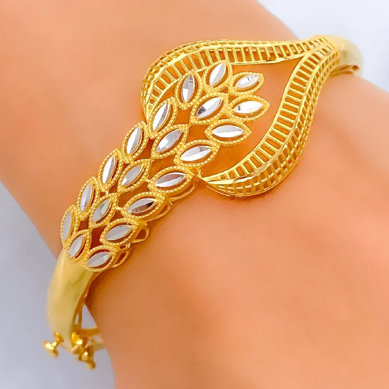 Simple leather bracelets for women -Refined Charming Asymmetrical 22k Gold Bangle Bracelet