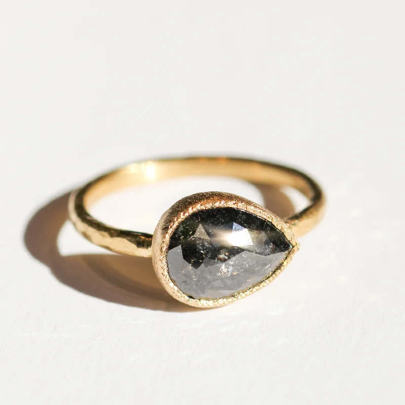 Eco-friendly engagement rings for women -Teardrop Black Diamond Ring