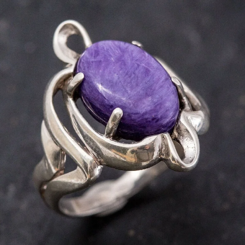 Promise rings for women -Purple Statement Ring - Natural Charoite Ring - Artistic Silver Ring