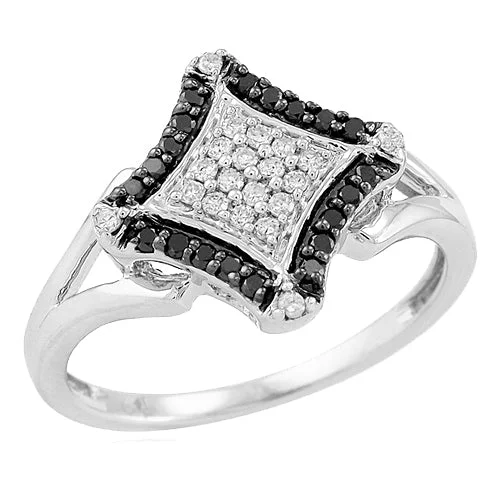 Engagement rings for women -Sterling Silver 0.25CTW BLACK & WHITE DIA FANCY RING