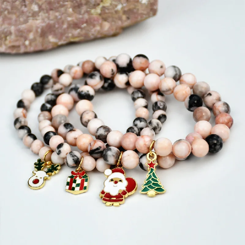 Statement bangles for women -Cute Christmas Streetwear Christmas Tree Santa Claus Elk Natural Stone Bracelets In Bulk