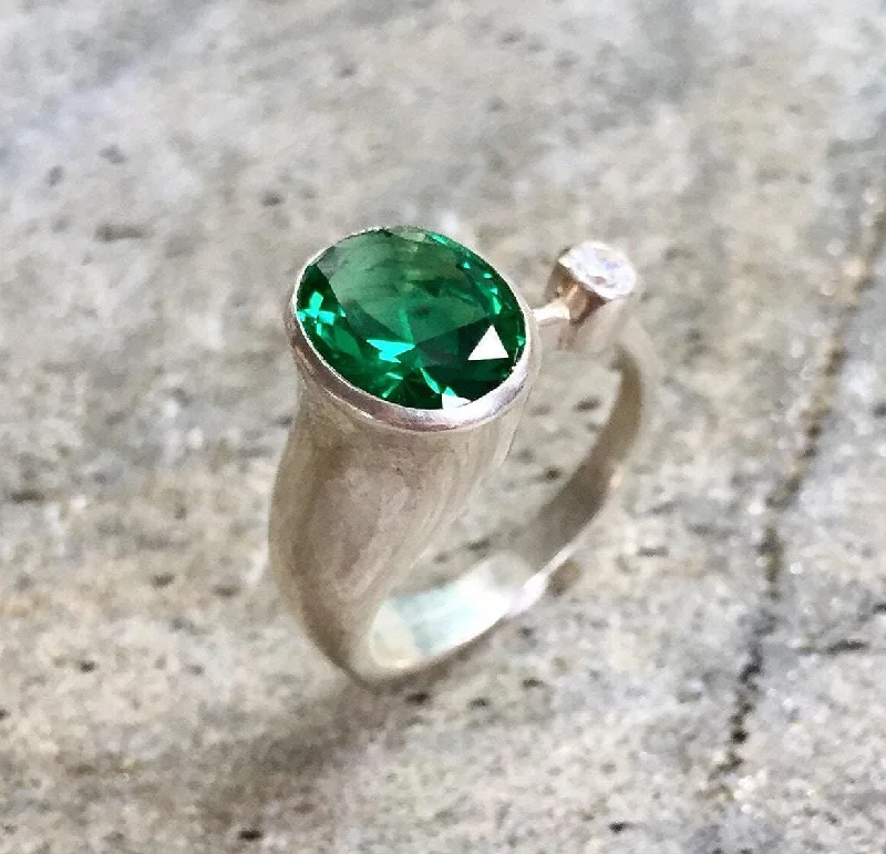 Designer rings for women -Emerald Statement Ring - Two Stone Ring - Artistic Emerald Ring