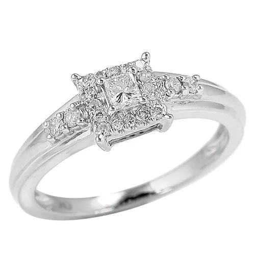 Engagement rings with mixed metal bands for women -10KW 0.28CTW DIAMOND PROMISE RING